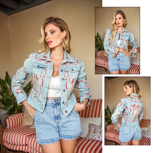 Chaqueta vaquera pedrería rosa de Encantilada